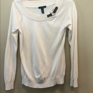 Ralph Lauren sweater with leather buckle.
